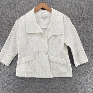 CAbi Jacket Women Medium Club Blazer White Double Breast 3/4 Sleeve Shawl Lapel